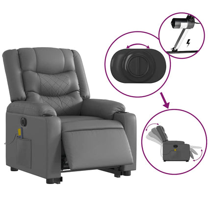 Electric Stand up Massage Recliner Chair Gray Faux Leather