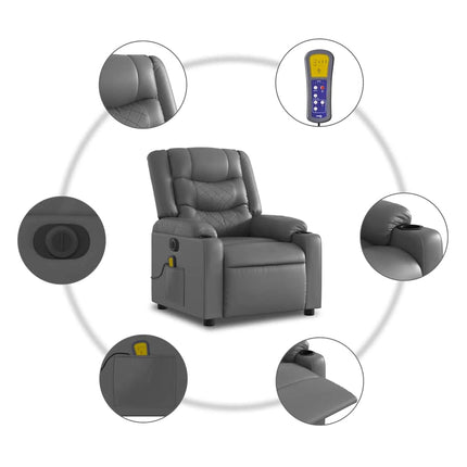 Electric Stand up Massage Recliner Chair Gray Faux Leather
