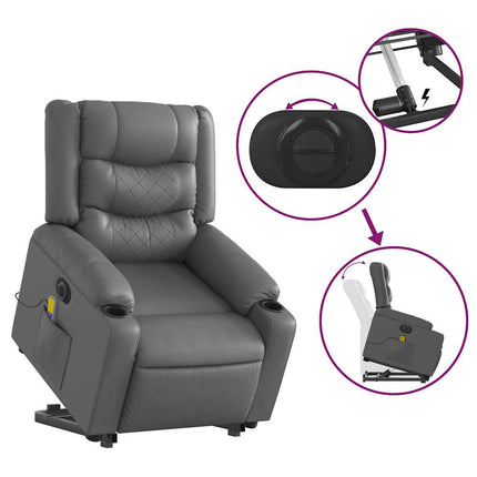 Electric Stand up Massage Recliner Chair Gray Faux Leather
