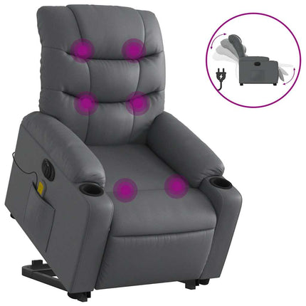 Electric Stand up Massage Recliner Chair Gray Faux Leather