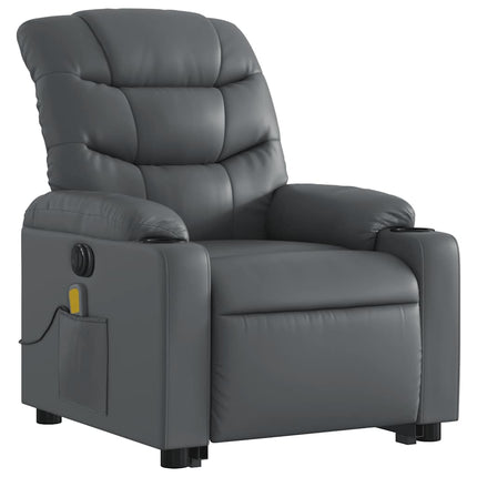 Electric Stand up Massage Recliner Chair Gray Faux Leather