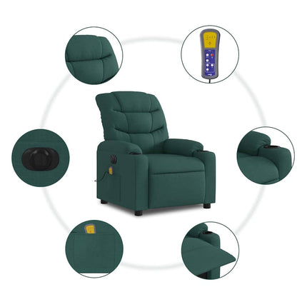 Electric Massage Recliner Chair Dark Green Fabric