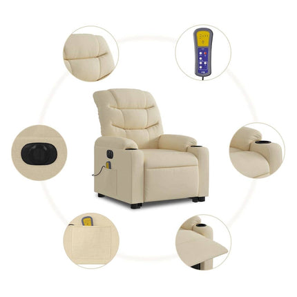 Electric Stand up Massage Recliner Chair Cream Fabric