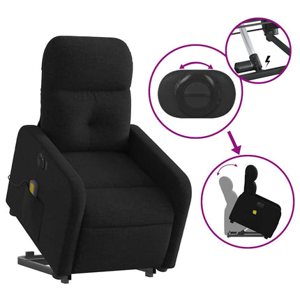 Electric Stand up Massage Recliner Chair Black Fabric