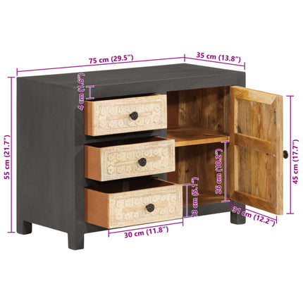 Sideboard Gray and White 29.5"x13.8"x21.7" Solid Mango Wood