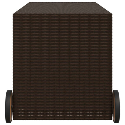 Garden Storage Box with Wheels Brown 74.8 Gal Poly Rattan