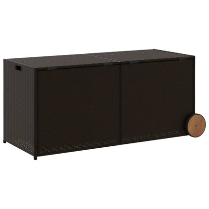 Garden Storage Box with Wheels Brown 74.8 Gal Poly Rattan