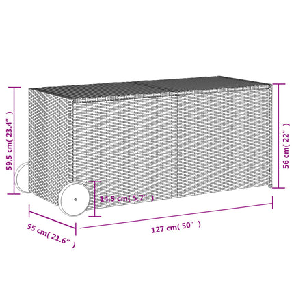 Garden Storage Box with Wheels Brown 74.8 Gal Poly Rattan