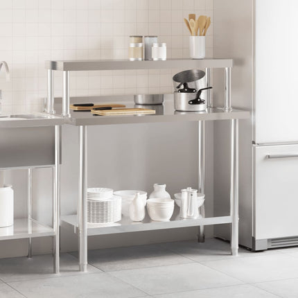 Kitchen Work Table with Overshelf 43.3"x21.7"x47.2" Stainless Steel