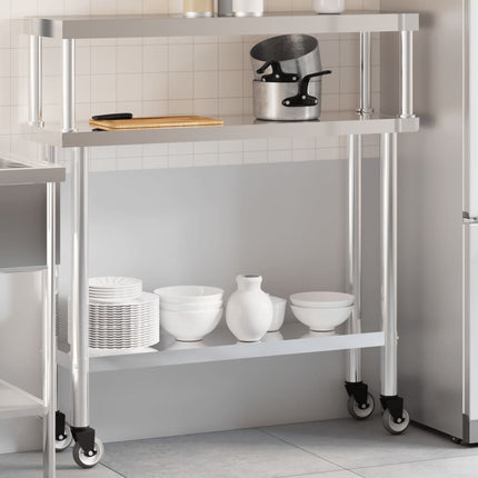 Kitchen Work Table with Overshelf 43.3"x11.8"x47.2" Stainless Steel