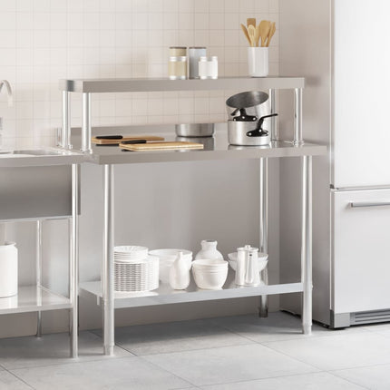 Kitchen Work Table with Overshelf 43.3"x21.7"x47.2" Stainless Steel