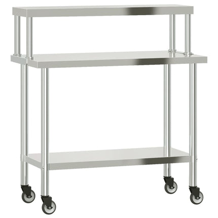 Kitchen Work Table with Overshelf 43.3"x21.7"x47.2" Stainless Steel
