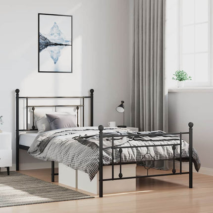 Metal Bed Frame without Mattress with Footboard Black 39.4"x78.7