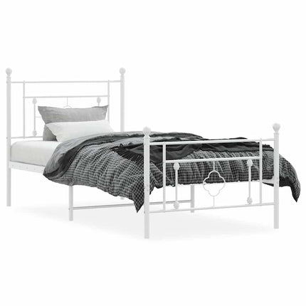 Metal Bed Frame without Mattress with Footboard White 39.4"x78.7