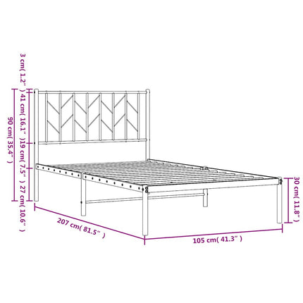 Metal Bed Frame without Mattress with Headboard Black 39.4"x78.7