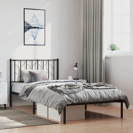 Metal Bed Frame without Mattress with Headboard Black 39.4"x78.7