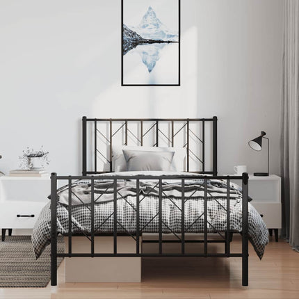 Metal Bed Frame without Mattress with Footboard Black 39.4"x78.7