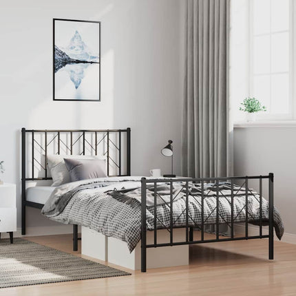 Metal Bed Frame without Mattress with Footboard Black 39.4"x78.7
