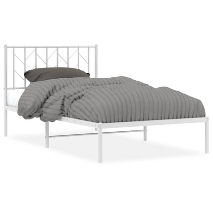 Metal Bed Frame without Mattress with Headboard White 39.4"x78.7