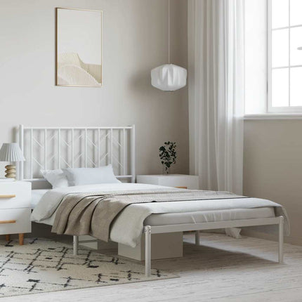 Metal Bed Frame without Mattress with Headboard White 39.4"x78.7