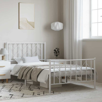 Metal Bed Frame without Mattress with Footboard White 39.4"x78.7