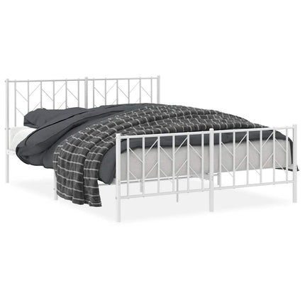 Metal Bed Frame without Mattress with Footboard White 59.1"x78.7