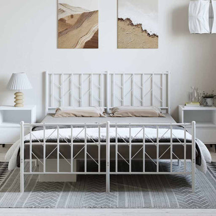 Metal Bed Frame without Mattress with Footboard White 76"x79.9