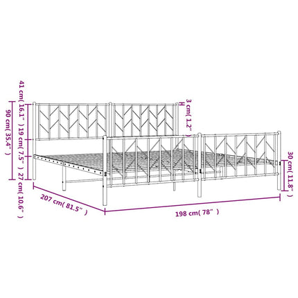 Metal Bed Frame without Mattress with Footboard White 76"x79.9