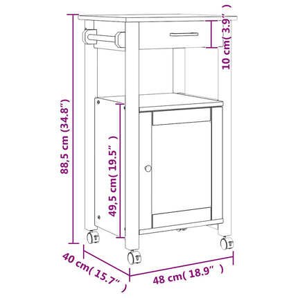 Kitchen Trolley MONZA 18.9"x15.7"x34.8" Solid Wood Pine