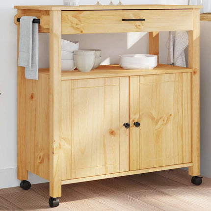 Kitchen Trolley MONZA 33.1"x15.7"x34.8" Solid Wood Pine