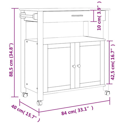 Kitchen Trolley MONZA 33.1"x15.7"x34.8" Solid Wood Pine