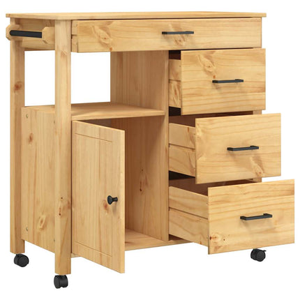 Kitchen Trolley MONZA 33.1"x15.7"x34.8" Solid Wood Pine