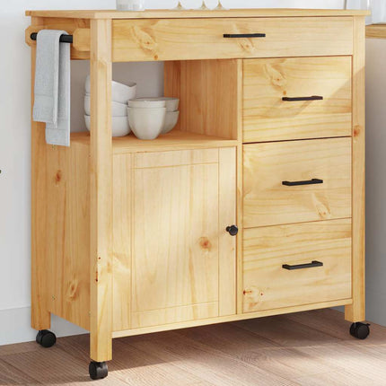 Kitchen Trolley MONZA 33.1"x15.7"x34.8" Solid Wood Pine