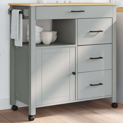 Kitchen Trolley MONZA 33.1"x15.7"x34.8" Solid Wood Pine