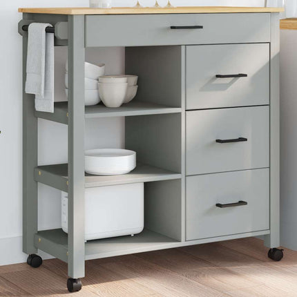 Kitchen Trolley MONZA 33.1"x15.7"x34.8" Solid Wood Pine