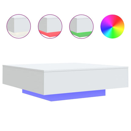 Coffee Table with LED Lights White 39.4"x39.4"x12.2