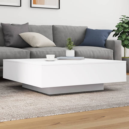 Coffee Table with LED Lights White 39.4"x39.4"x12.2