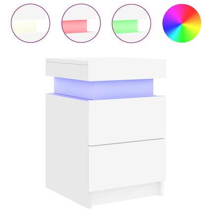 Bedside Cabinet with LED Lights White 13.8"x15.4"x21.7