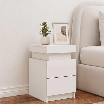 Bedside Cabinet with LED Lights White 13.8"x15.4"x21.7