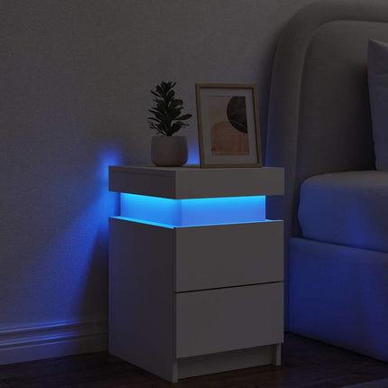 Bedside Cabinet with LED Lights White 13.8"x15.4"x21.7