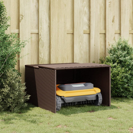 Robot Mower Garage Brown 33.9"x35.4"x20.5"/22.4" Poly Rattan