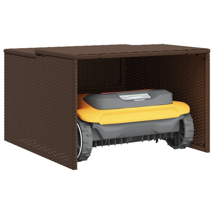 Robot Mower Garage Brown 33.9"x35.4"x20.5"/22.4" Poly Rattan