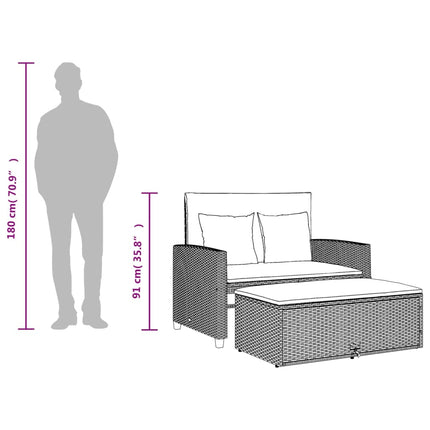 Patio Sofa with Cushions 2-Seater Brown Poly Rattan