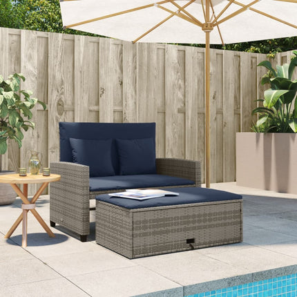 Patio Sofa with Cushions 2-Seater Gray Poly Rattan
