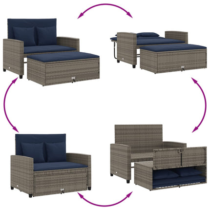 Patio Sofa with Cushions 2-Seater Gray Poly Rattan
