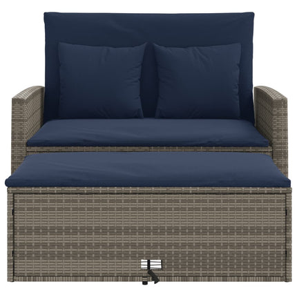 Patio Sofa with Cushions 2-Seater Gray Poly Rattan