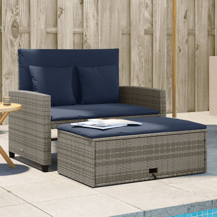 Patio Sofa with Cushions 2-Seater Gray Poly Rattan