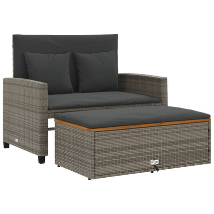 Patio Sofa with Cushions 2-Seater Gray Poly Rattan&Acacia Wood