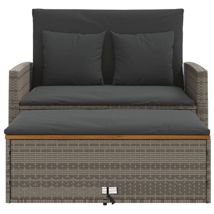 Patio Sofa with Cushions 2-Seater Gray Poly Rattan&Acacia Wood