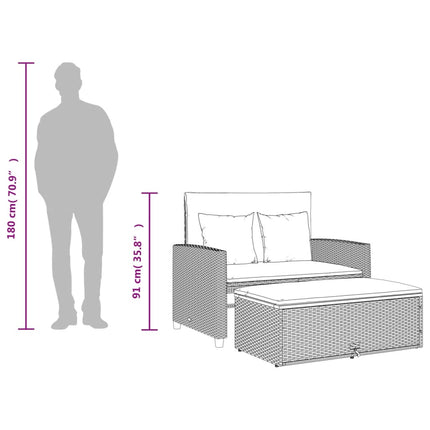 Patio Sofa with Cushions 2-Seater Beige Poly Rattan&Acacia Wood